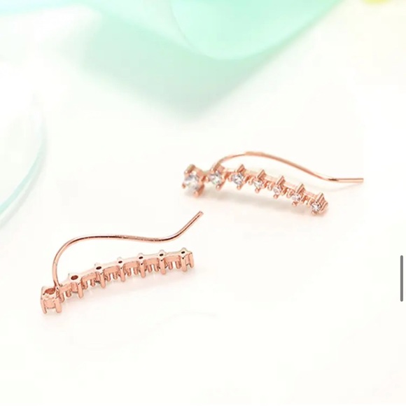 New Beautiful 18K Silver Rose Gold Plated Diamond Stud Earrings - Picture 6 of 8